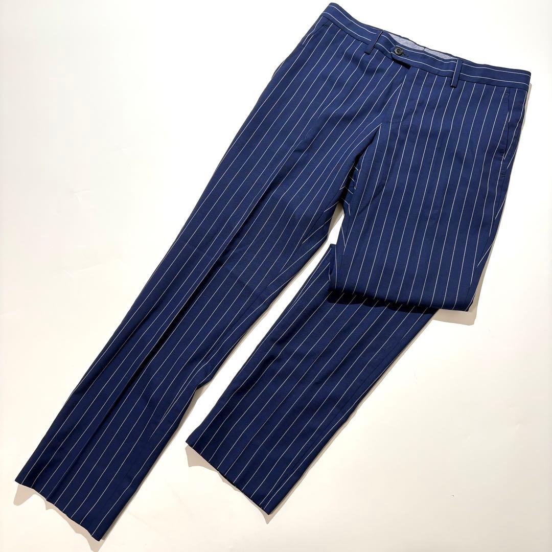 【美品】TAGLIATORE スーツ セットアップ ブルー ストライプ 46