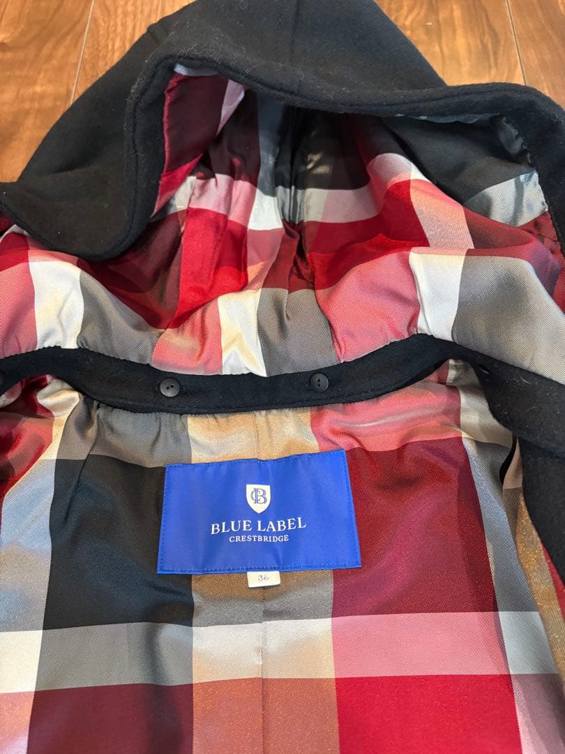 極美品☆ブルーレーベルクレストブリッジ CBチェック ファー コート黒36