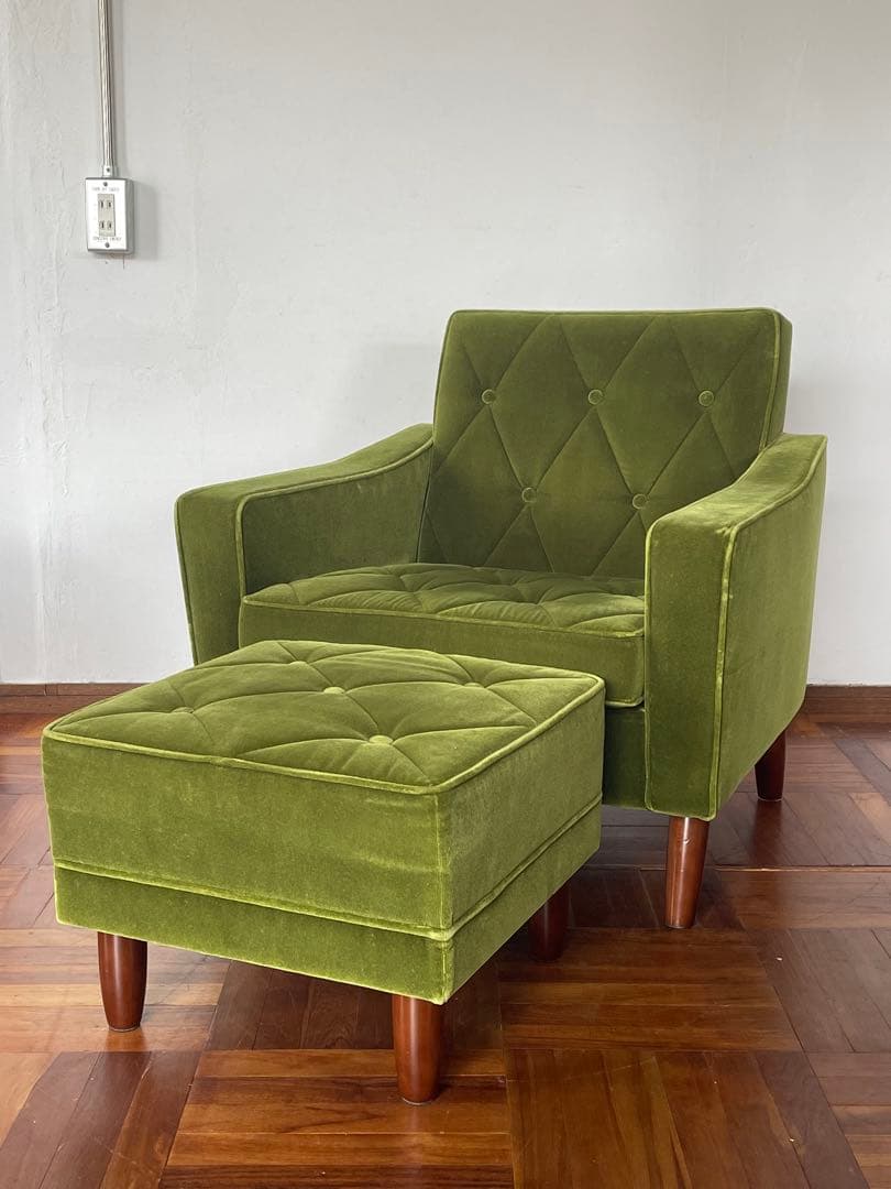 カリモク60 ロビーチェア オットマン セット モケットグリーン