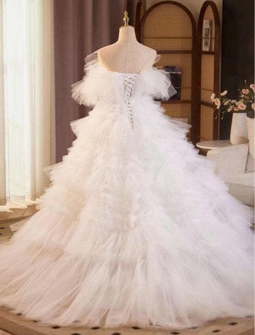 チュールドレス　ウェディングドレス　前撮り　結婚式