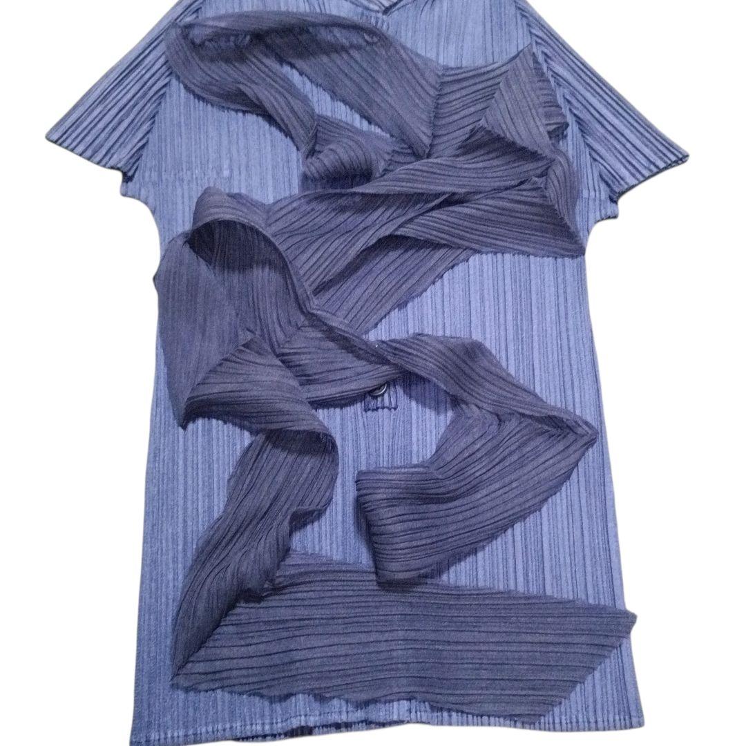 ✨PLEATS PLEASE ベルトリボン付 変形プリーツ カットソー 濃紺 L