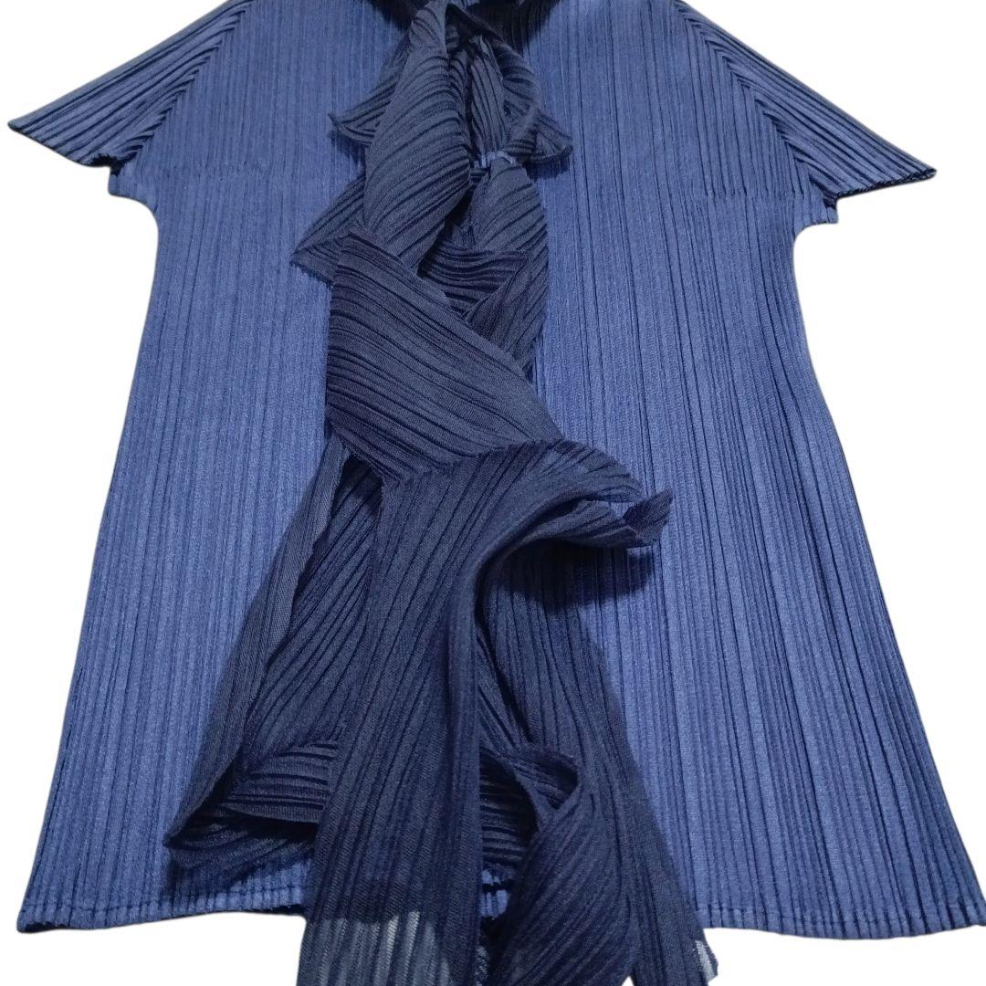✨PLEATS PLEASE ベルトリボン付 変形プリーツ カットソー 濃紺 L
