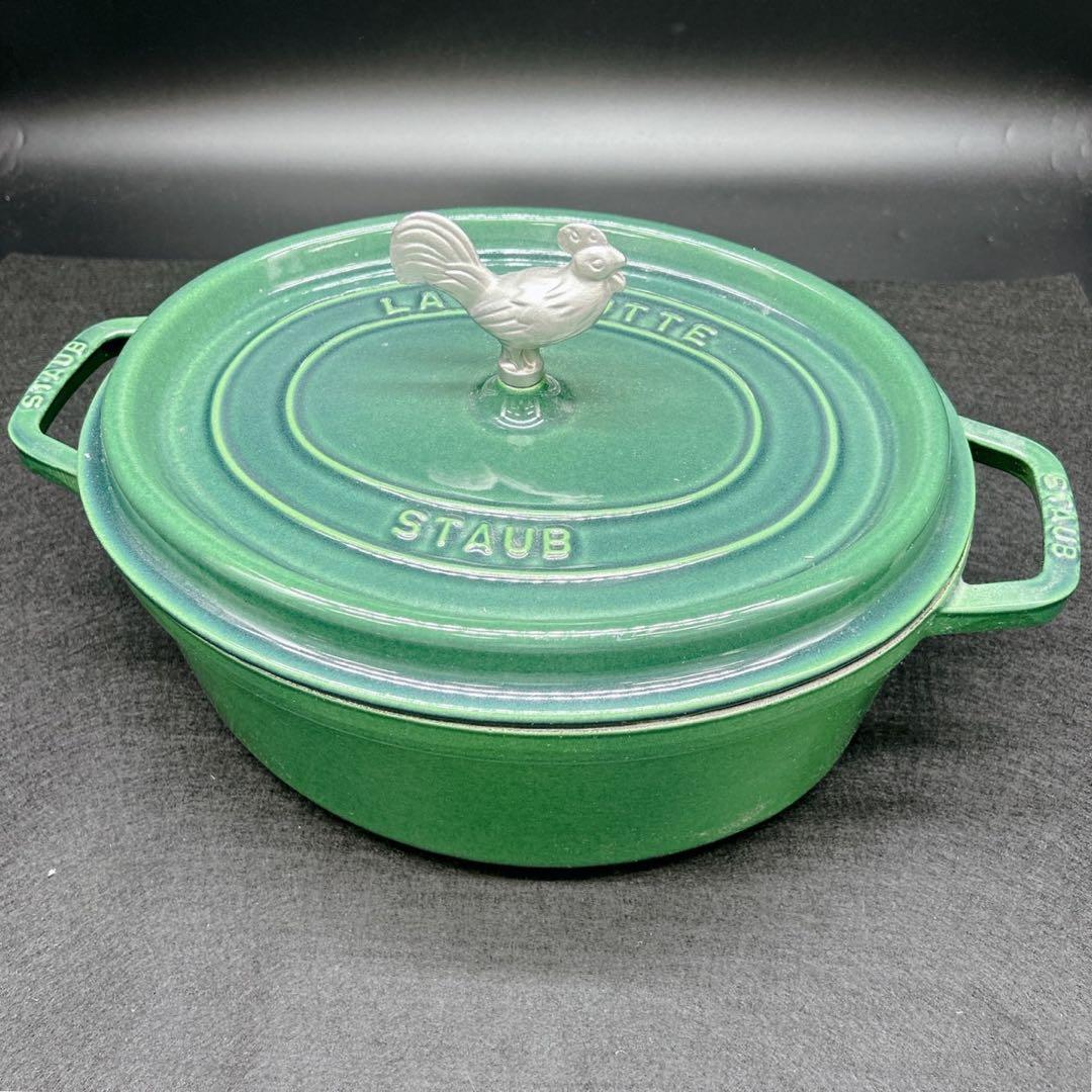 STAUB ストウブ ピコ・ココット オーバル 27cm グリーン　チキンノブ