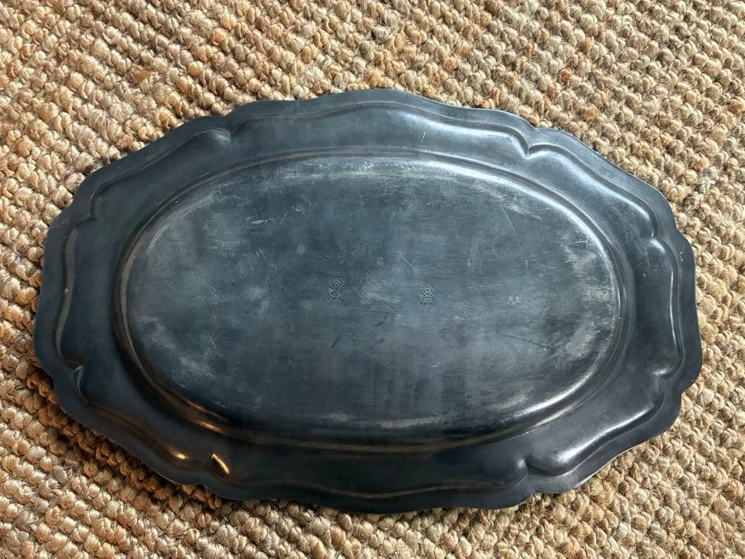 【超大判】フランス購入 花リム平皿 ピューター