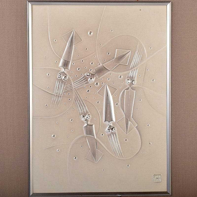 わんわん　尾長保漆レリーフ電鋳製　ほたるいか渚の幻想シリーズMR9187B