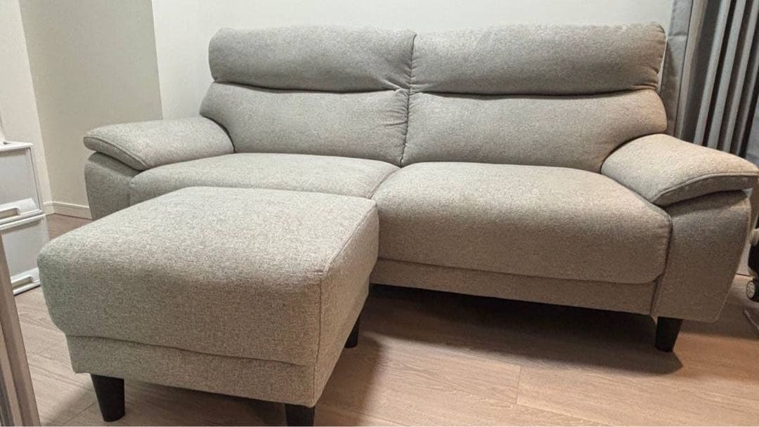 3人掛け布張りソファソファ＋ オットマン付き