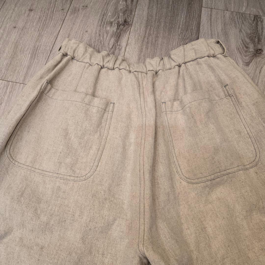 MITTAN ベージュ リネン風ワイドパンツ ウエストゴム