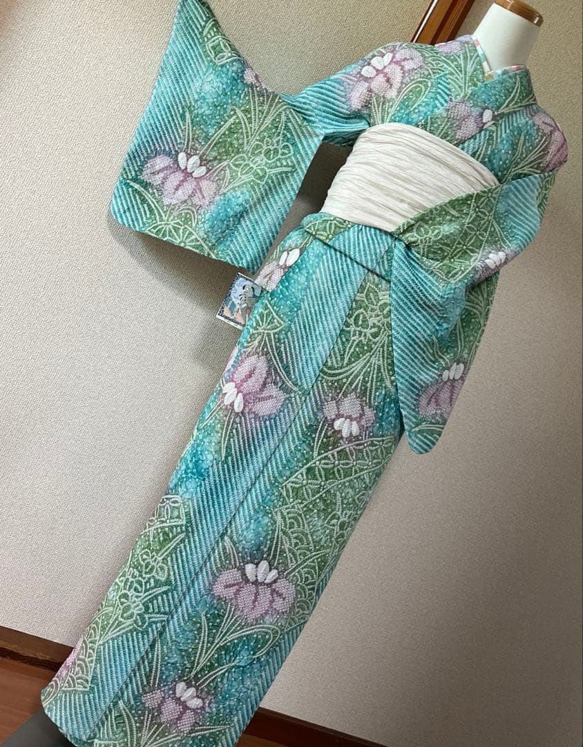 有松絞り　ゆかた単品　浴衣ミントカラー