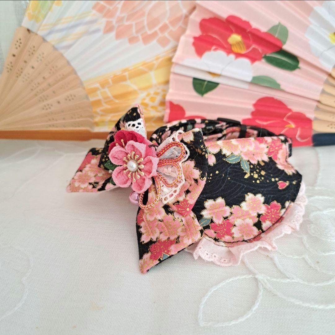 はる、短毛シュシュ和風つまみ細工()わんちゃん猫ちゃん用