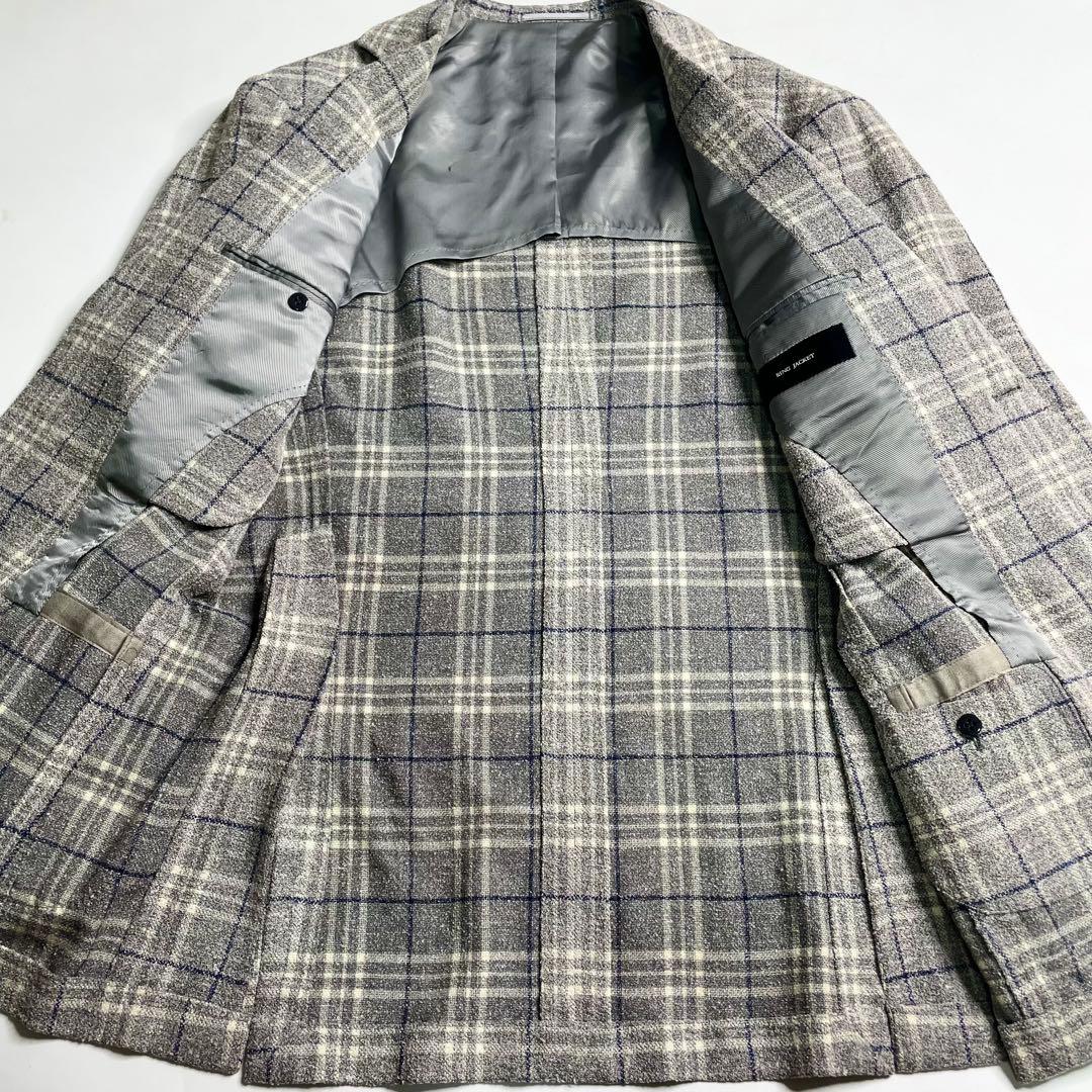 リングヂャケット ブークレ グレンチェック テーラードジャケット 50
