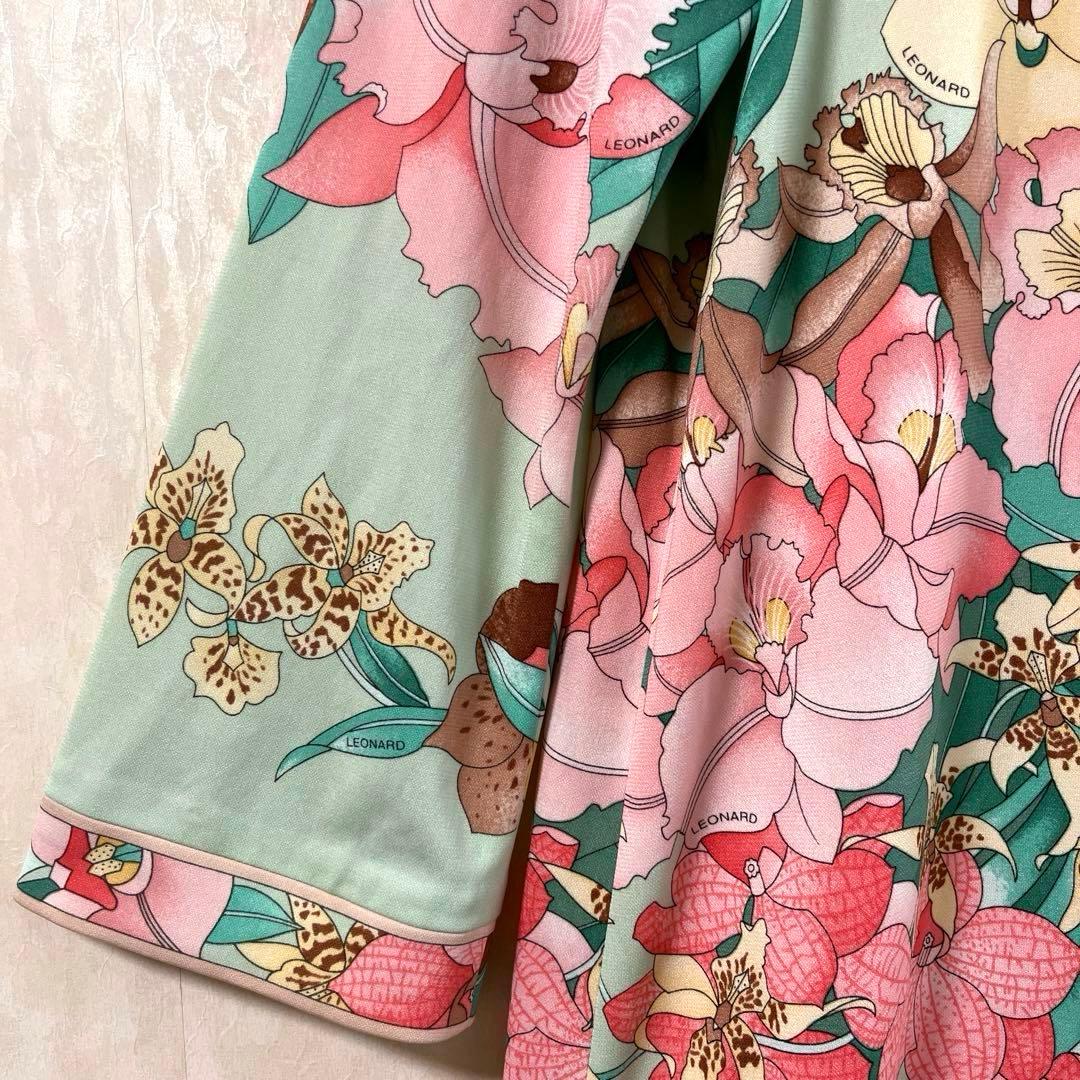 美品✨レオナール カンカン素材 チュニック フレア 多色 花柄 ゆったり L
