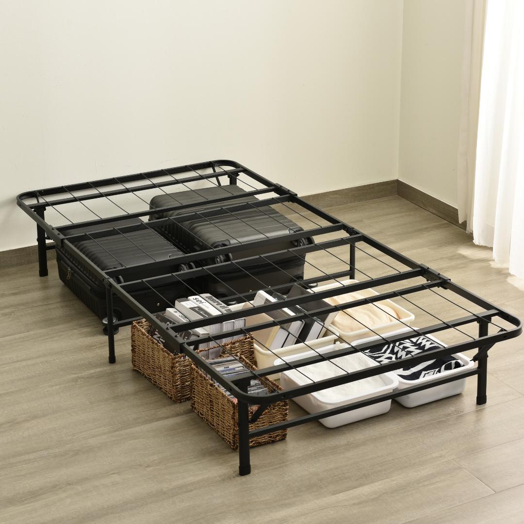 超人気！組立簡単折りたたみベッド （S） 一人暮らし通気性　BLACK