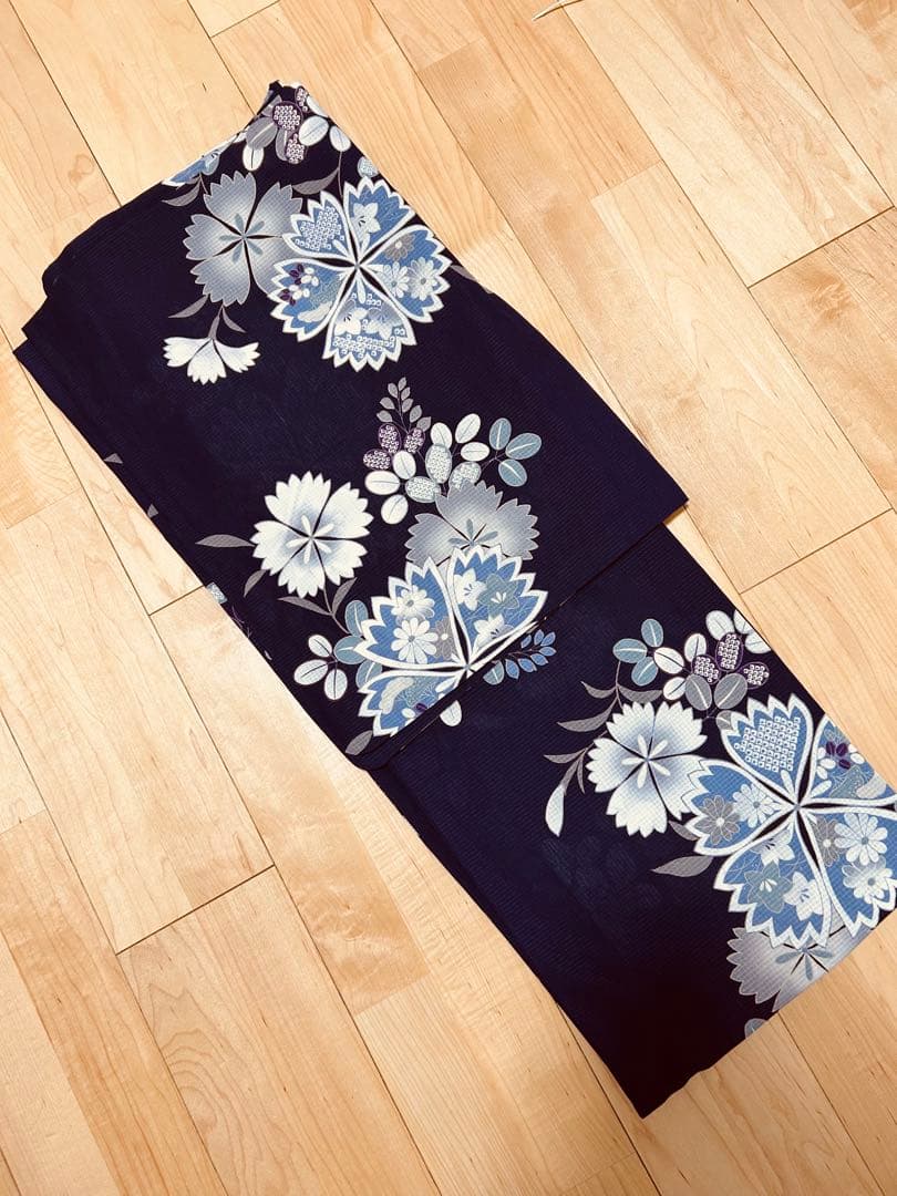 きもの道楽 花柄 浴衣 紫　洗える　ふりふ　撫子　萩