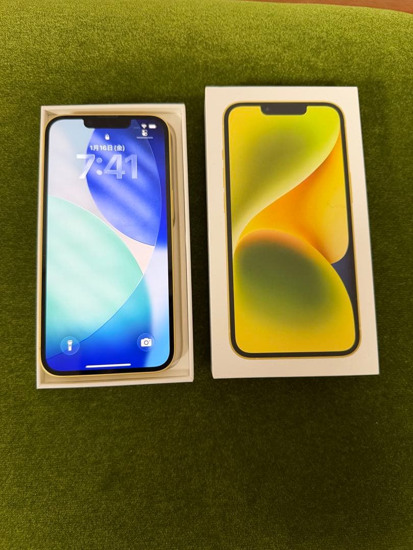 iphone 14 128G イエロー　simフリー　美品、箱付き