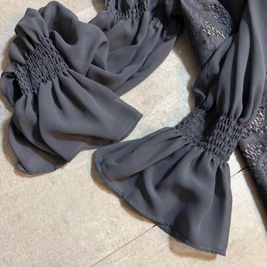 kana シャーリング キャンディースリーブ アシンメトリー ドレス 結婚式 L