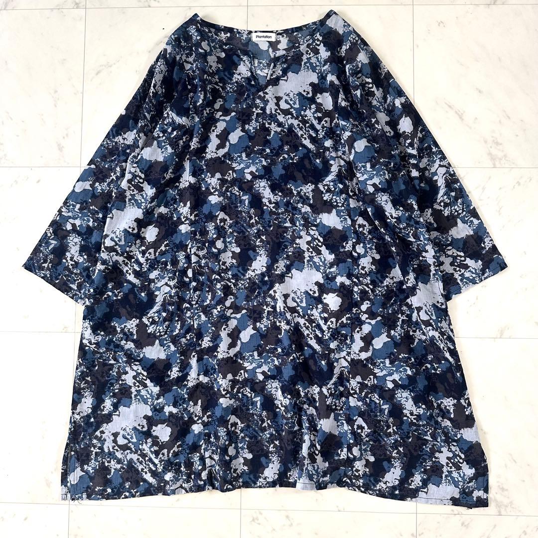 極美品♪プランテーション ペインティング総柄 チュニック ゆったり ワンピース