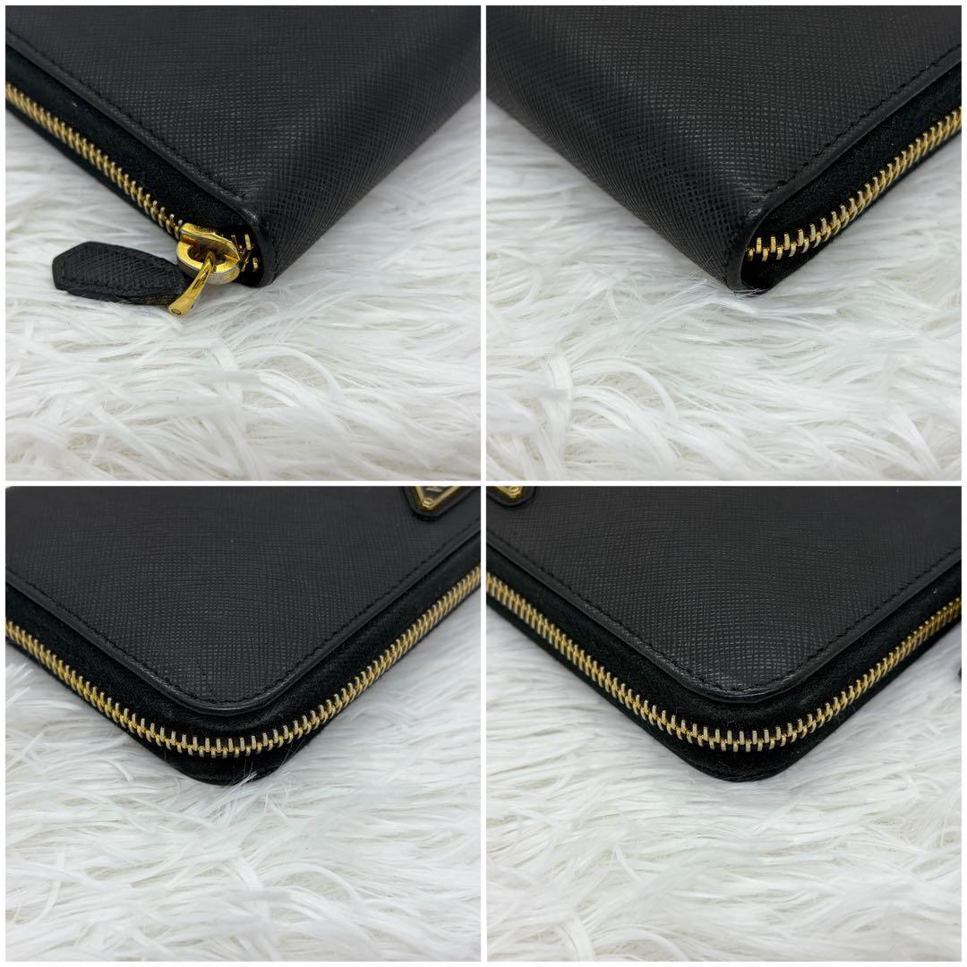 極美品✨プラダ　長財布　ラウンドファスナー　三角ロゴ　レザー　サフィアーノ 黒
