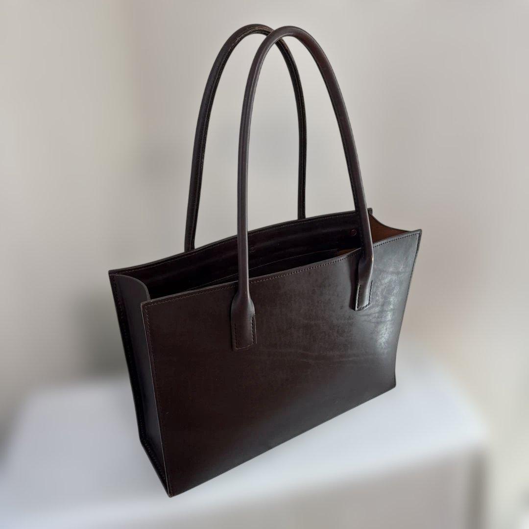 亀屋革具店　大きなトートバッグ肩掛けタイプ　ダークブラウン　（横幅40）