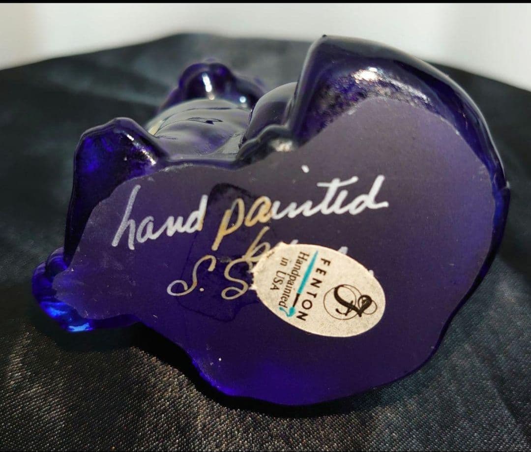 FENTON 花柄 CAT キャット 猫 フェントン ブルーガラス 置物