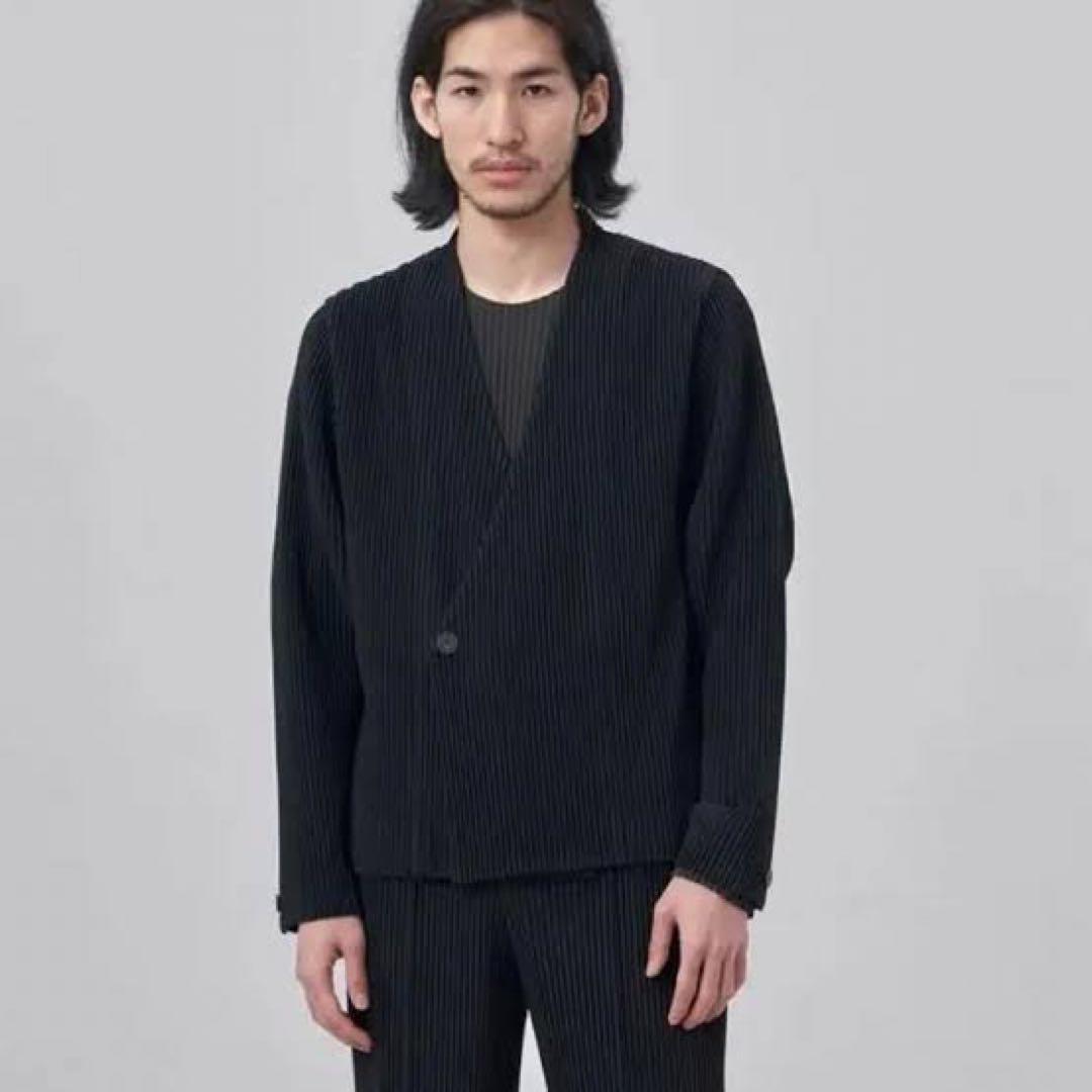 homme plisse issey miyake ノーカラーダブルジャケット