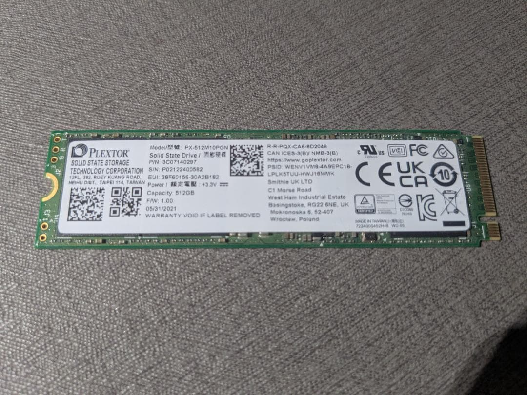 内蔵型SSD PLEXTOR PX-512M10PGN 512GB SSD Gen4