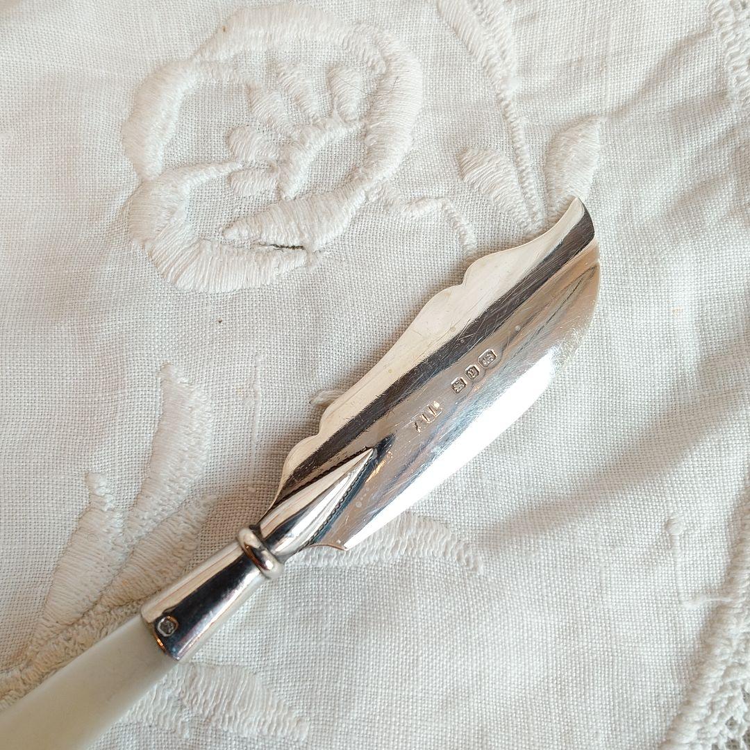 白蝶貝　バターナイフ　純銀製　アンティーク　マザーオブパール　1898年