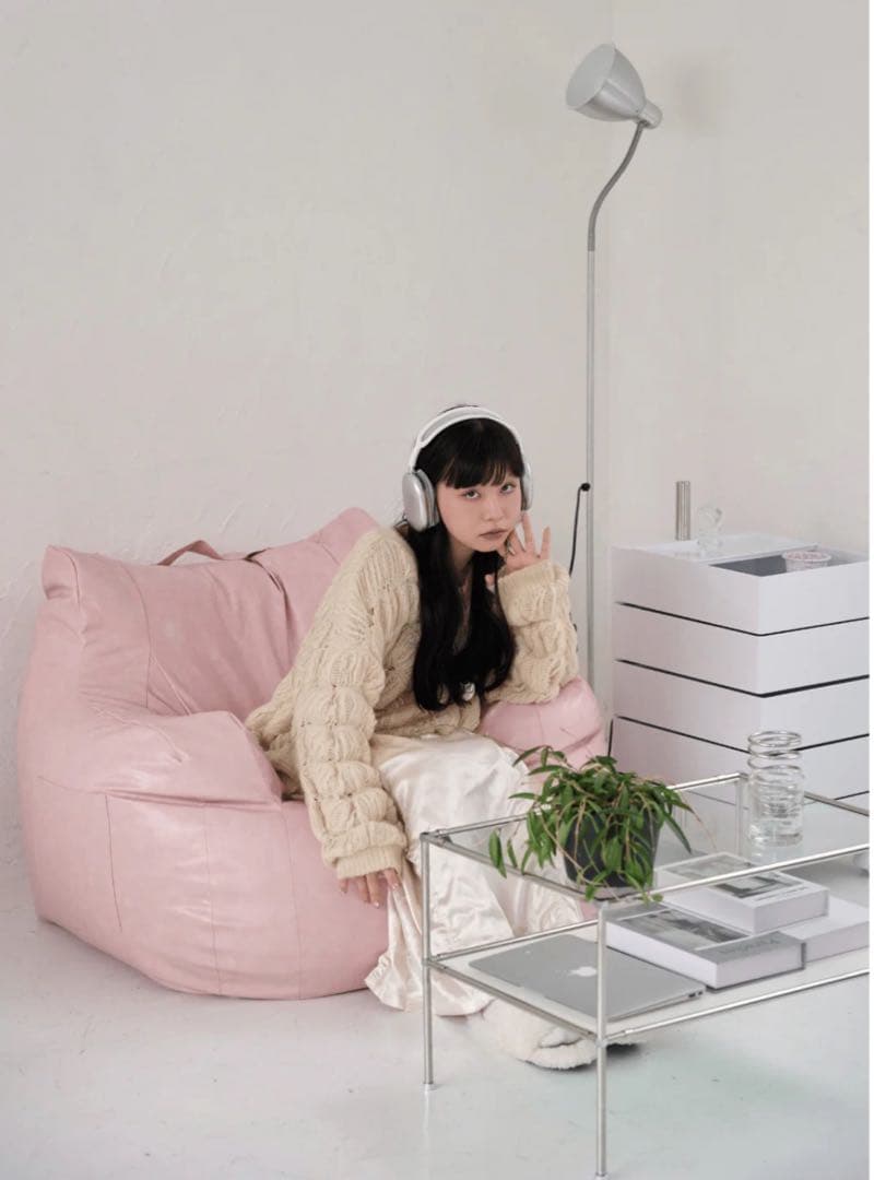 HUGME 1人掛けビーズソファPALEPINKCOVER