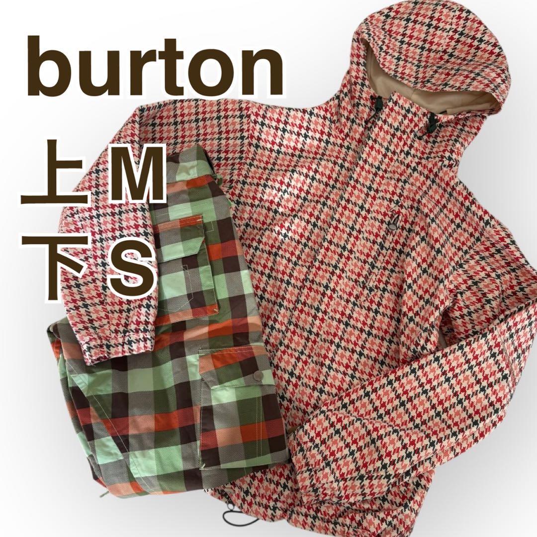 burton スノーウェエア レディース　上M　下S　白系チェックスノボースキー