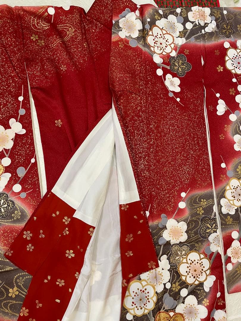 ぱ*む様 【再出品・引越し処分】送料込み・売り切り!! 成人式の赤い花柄振袖と付