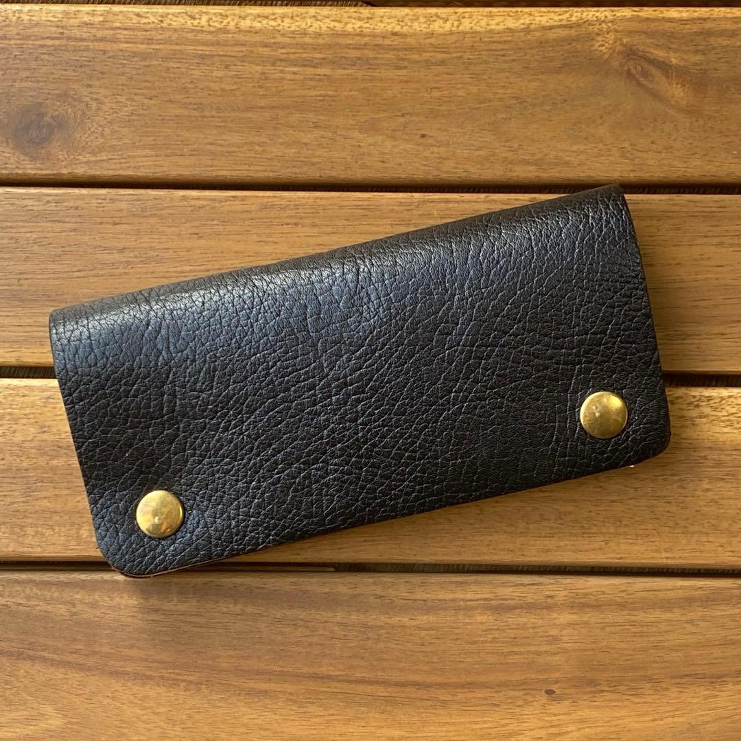 【茶芯・馬革】トラッカーウォレット　３層・ブラック・シボ