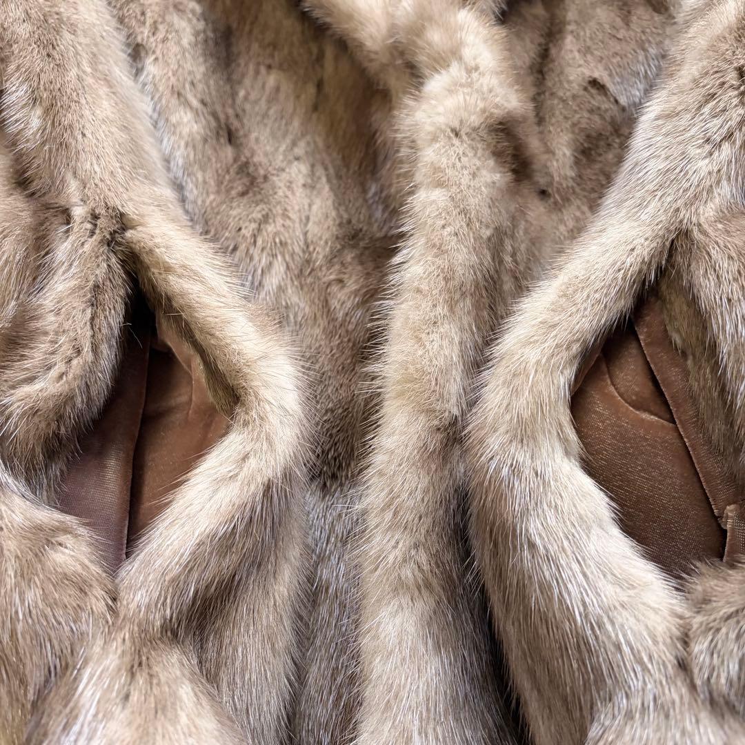 大きめ XL パステル ミンク ファー コート 花柄刺繍 女優襟 ブラウン