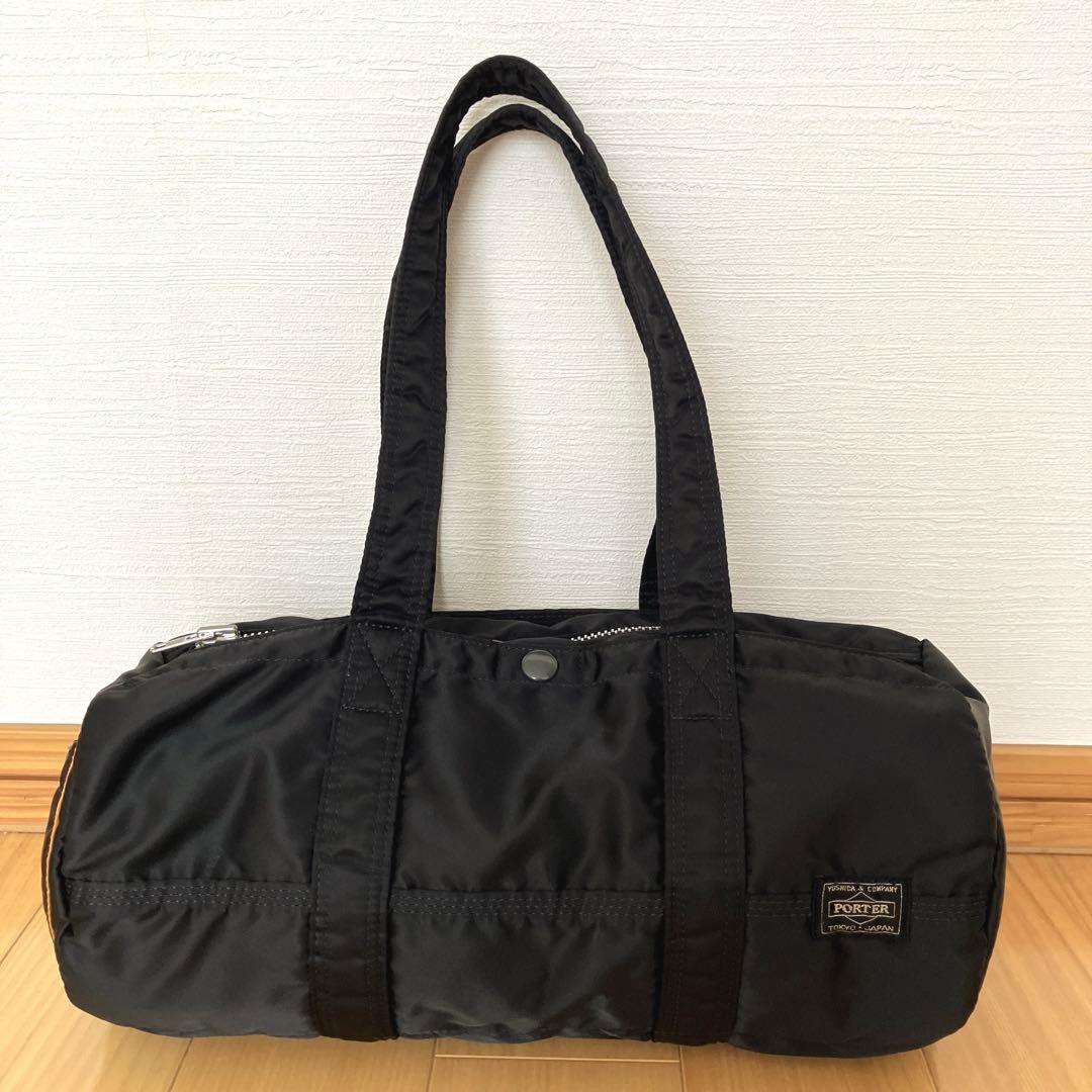 美品　PORTER ポーター ミニボストン ドラムバッグ ブラック　タンカー