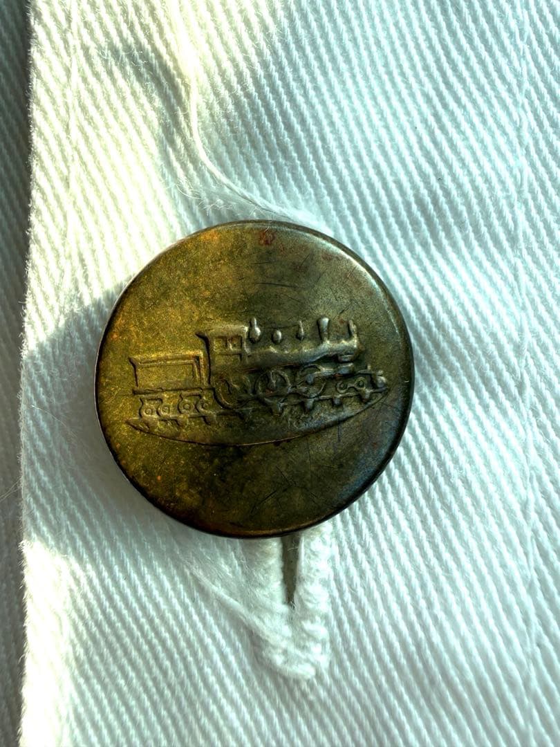 【30s】美品 激レア 機関車ボタン ホワイトカバーオール ドリル生地