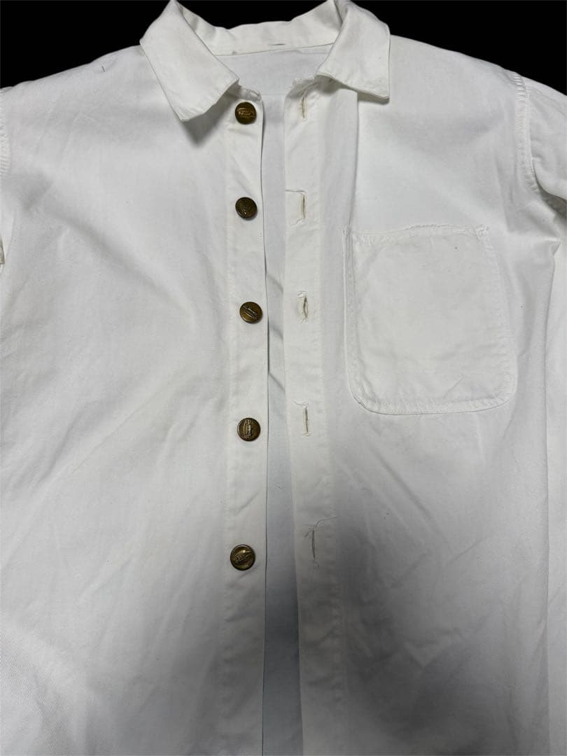【30s】美品 激レア 機関車ボタン ホワイトカバーオール ドリル生地