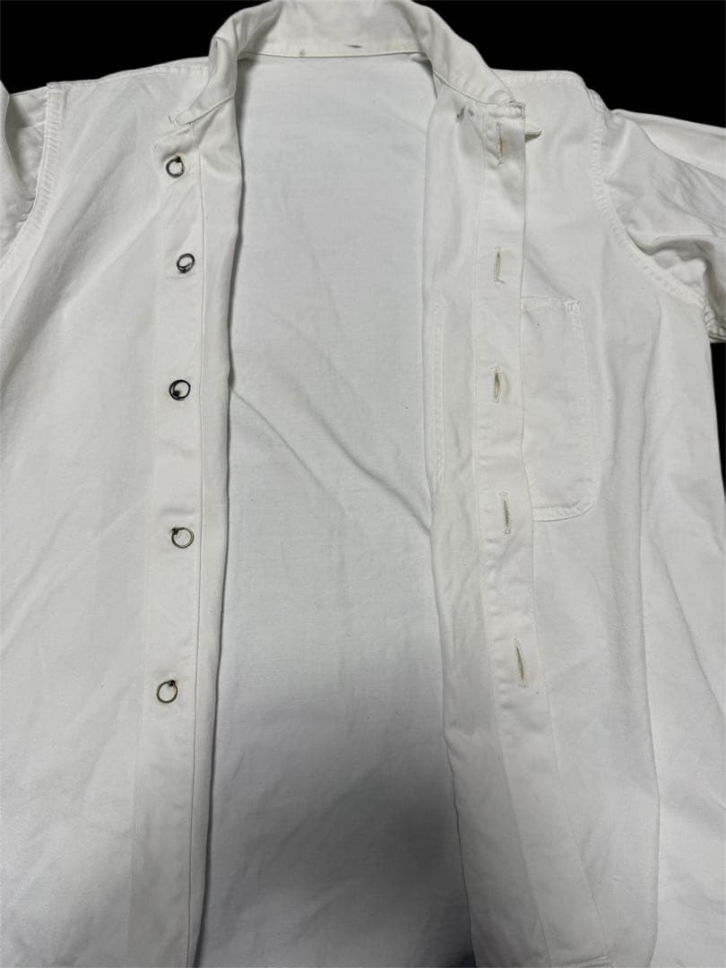 【30s】美品 激レア 機関車ボタン ホワイトカバーオール ドリル生地