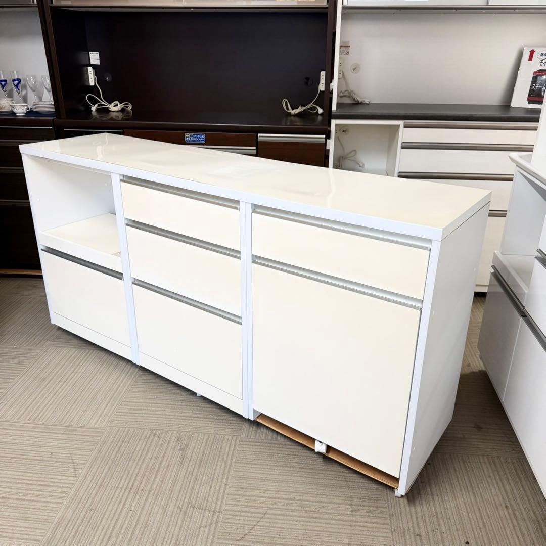 【お買い得‼️】大川家具 180cm幅キッチンカウンター 2連ダストボックス付き
