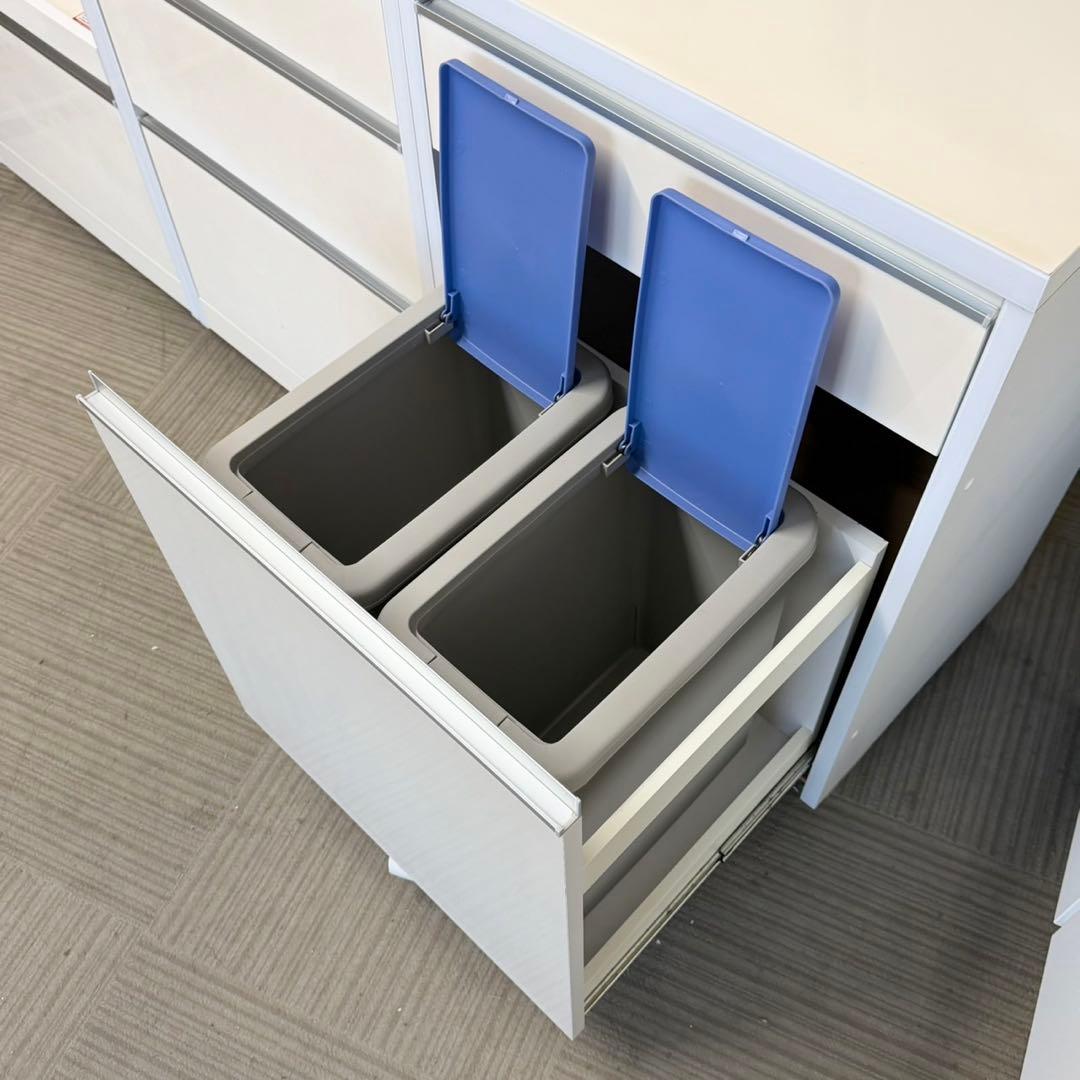 【お買い得‼️】大川家具 180cm幅キッチンカウンター 2連ダストボックス付き