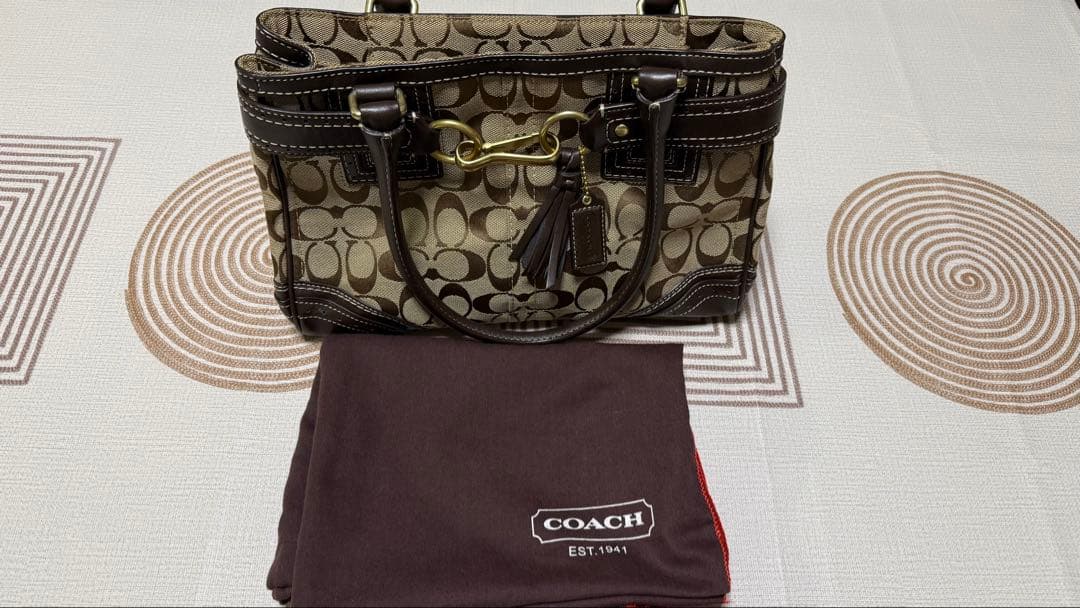 Coach キャンパス　シグネチャー　総柄　ハンドバッグ　ブラウン　美品