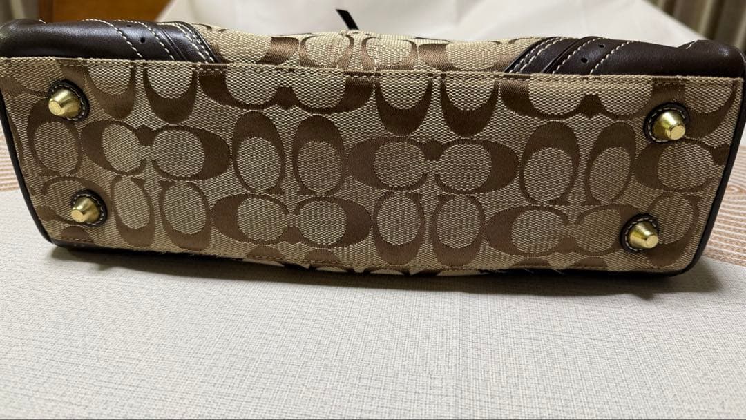 Coach キャンパス　シグネチャー　総柄　ハンドバッグ　ブラウン　美品