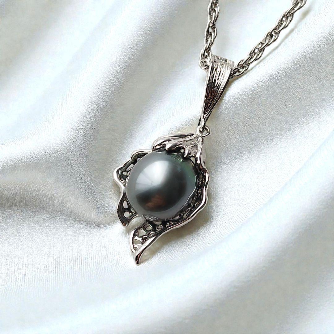 【美品】黒蝶真珠　パール　ロングネックレス　バロック　12mm　シルバー925