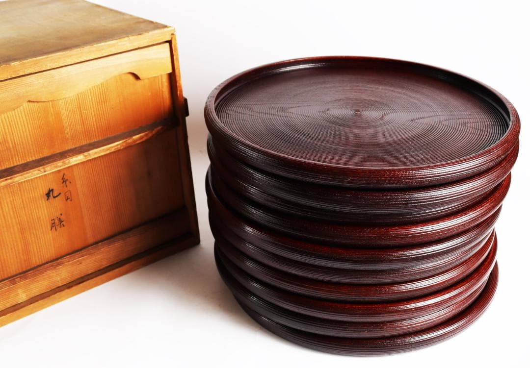 茶道具 糸目 丸膳 丸盆 塗匠利輔 十枚 木箱