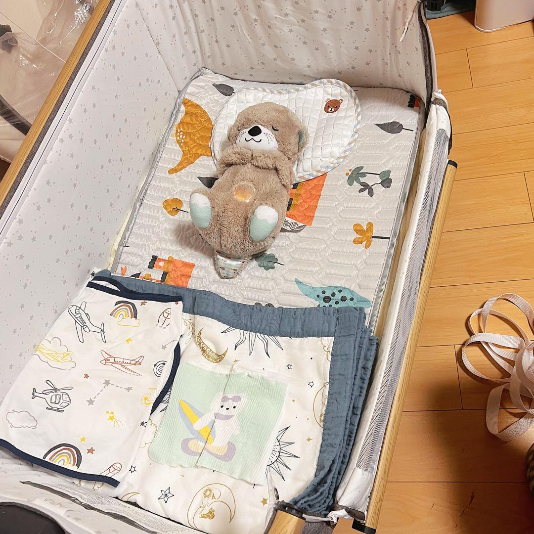 HZDMJベビーベッド 添い寝 折りたたみ ハイローベッド 高さ調節可能 美品