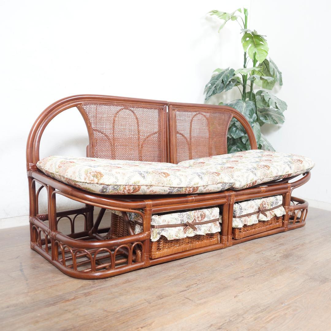 2台セット【新品1台訳あり商品】大型 ラタン 2人掛 カウチソファ アウトレット