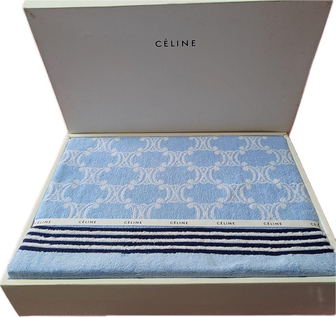 CELINE セリーヌ タオルケット トリオンフ柄 綿100% 未使用保管品