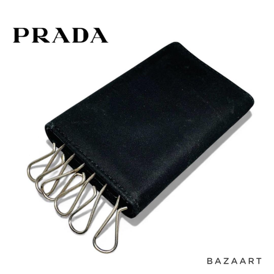 PRADA プラダ ナイロン レザー 6連キーケース 三角メタルロゴ 黒ブラック