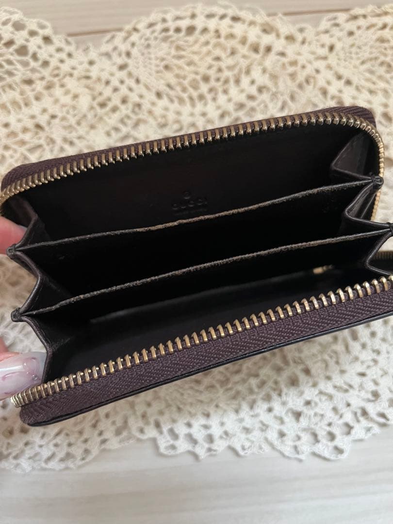 GUCCI グッチシマ GG柄 ジップウォレット 小銭入れ ダークブラウン