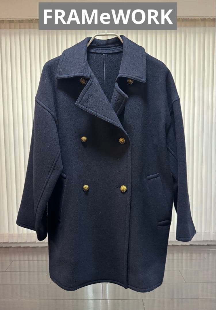 フレームワーク ダブルクロスPコート　ネイビー　M 金ボタン