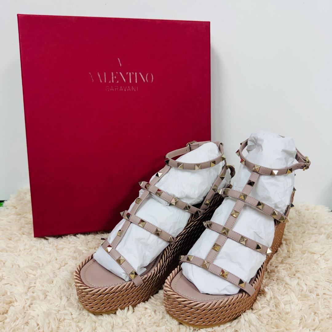 極美品 VALENTINO ロックスタッズレザー ウェッジソール ピンク