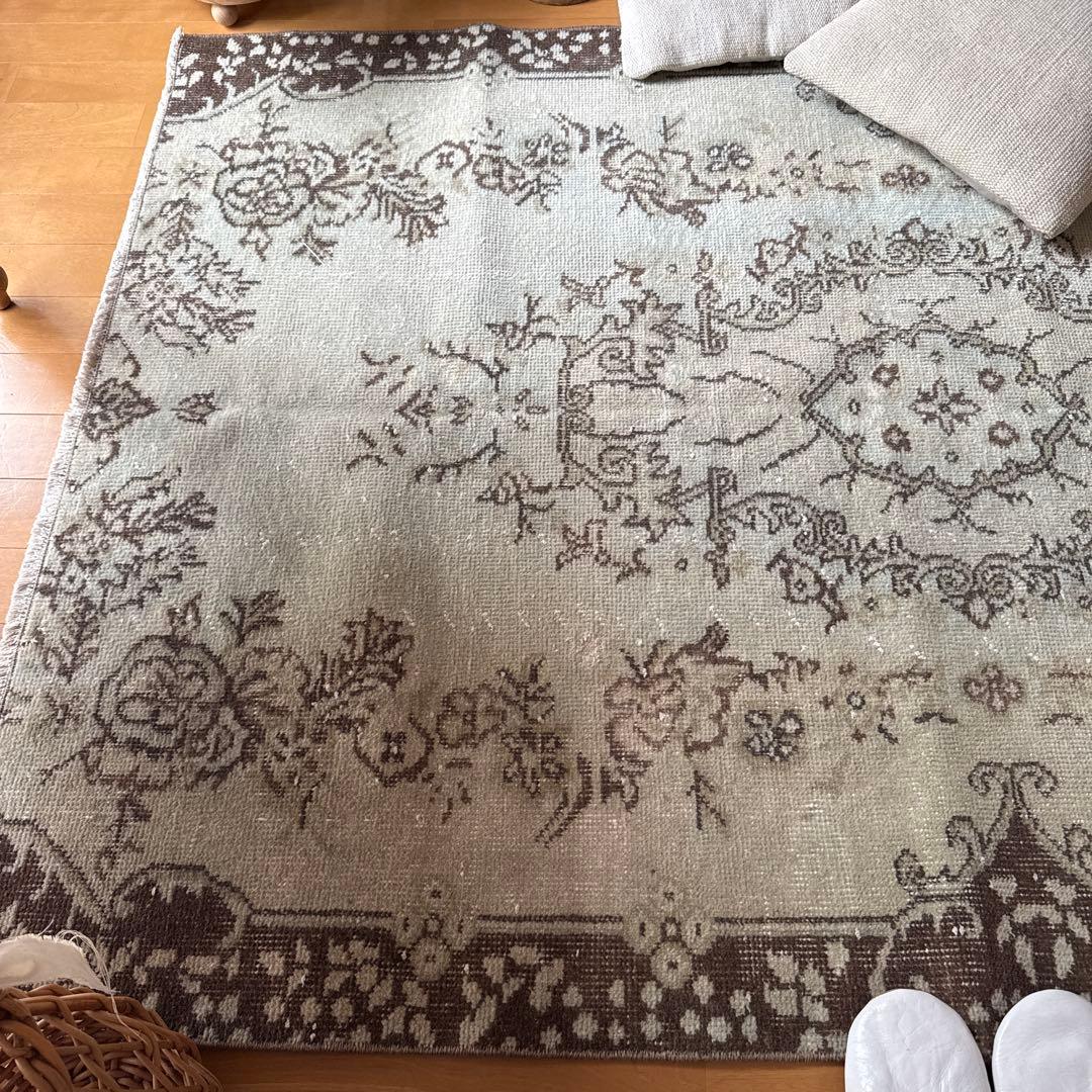 専用　113×169.5淡いグリーン　メダリオン　トルコヴィンテージラグ