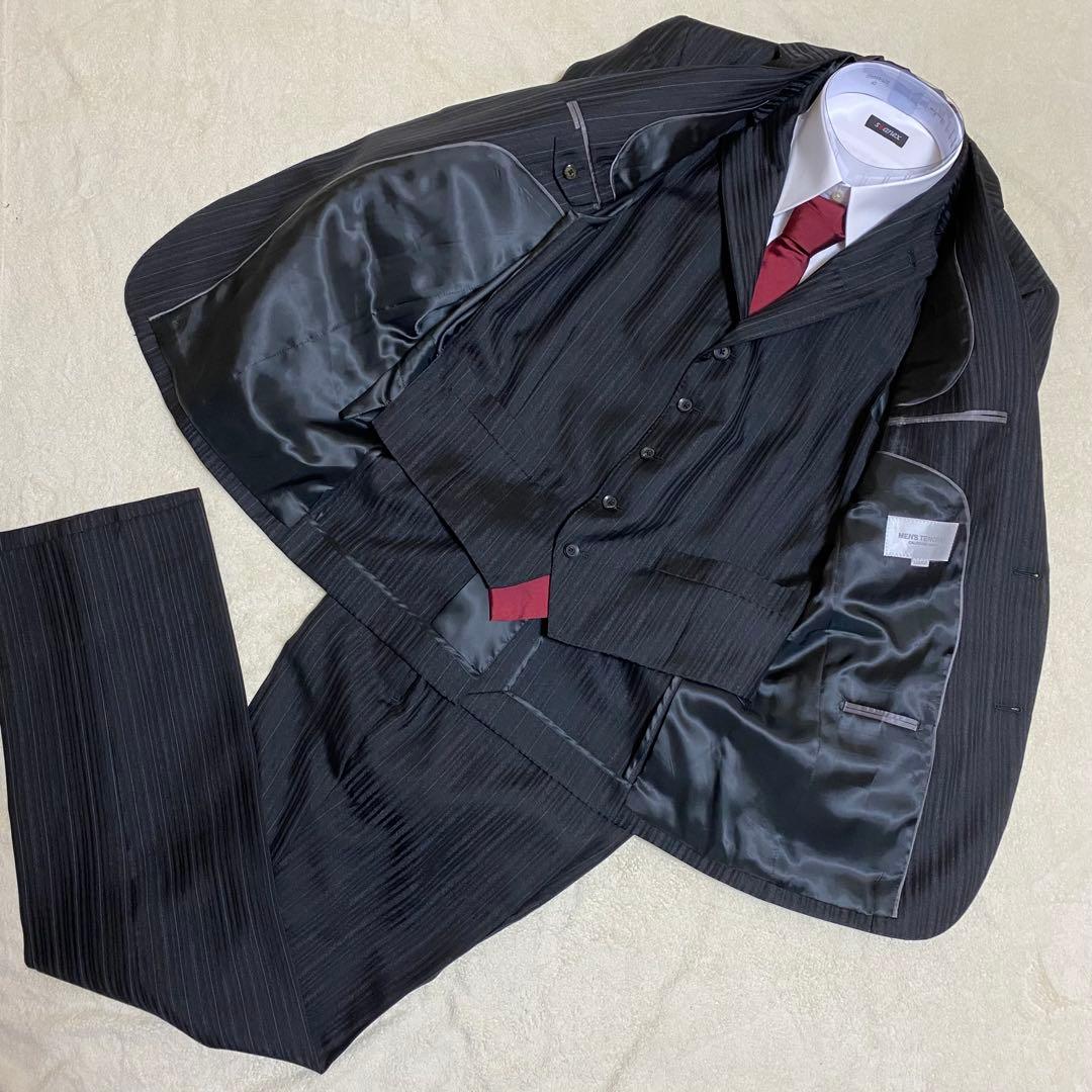 【美品✨】MEN’S TENORAS セットアップ スーツ 3ピース 黒 LL